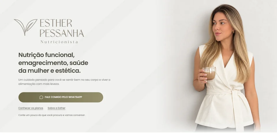 Página completa de apresentação da nutricionista Esther Pessanha